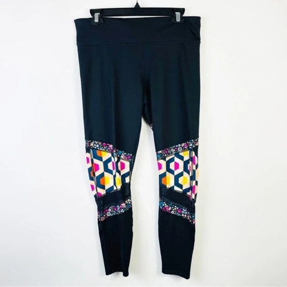 Joy Lab Black Floral Mesh Athletic Leggings Size L - Picture 2 of 5